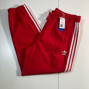 NEW Adidas Pants Large Red Woven Pant Essentials 3 Stripe Track Sweatpant Jogger